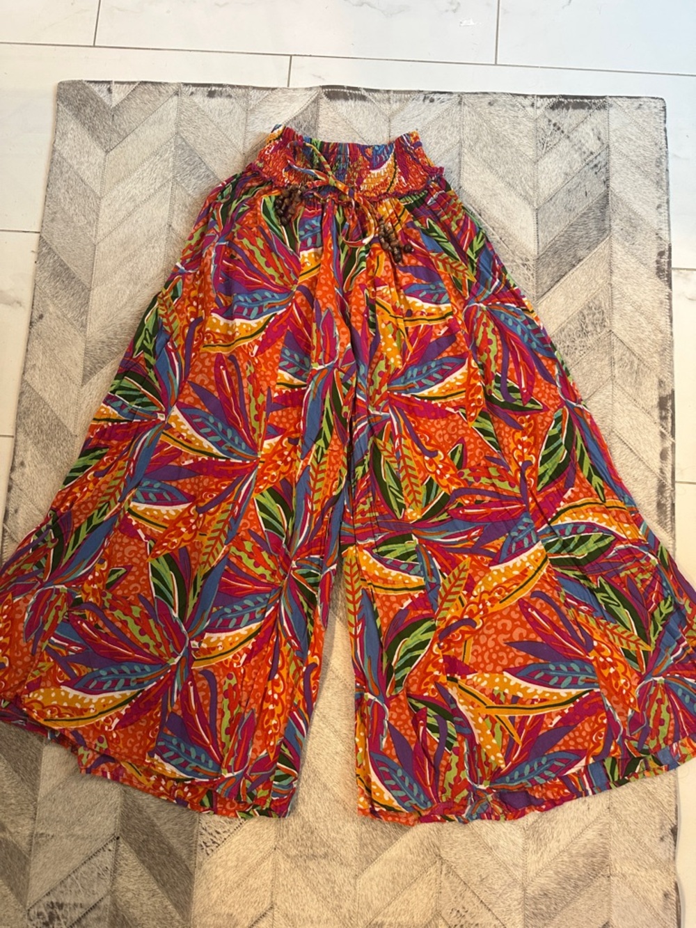 Vibrant Tropical Wide-Leg Pants - Multicolor XS